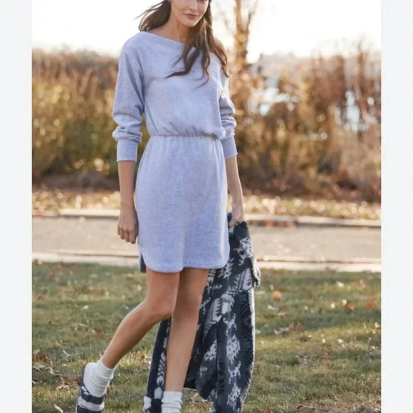 Daily Practice by Anthropologie Off-The-Shoulder Velvet Gray Mini Dress Size S - Picture 1 of 12